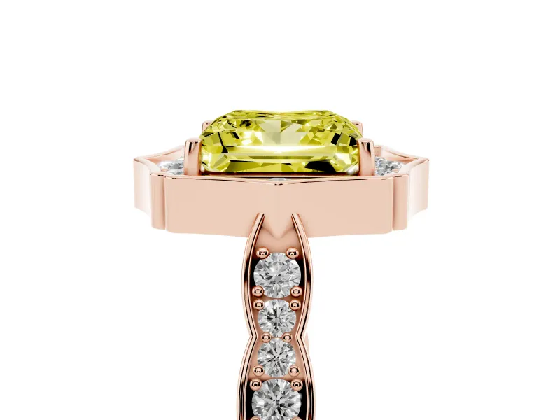 Princess Cut Vintage Scalloped Halo Engagement Ring Setting for a Fancy Yellow Lab-Grown Diamond | Pave Band | Rose Gold