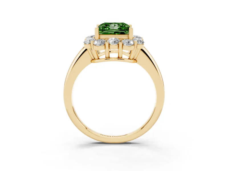 Princess Cut Graduated Milgrain Halo Engagement Ring Setting for a Fancy Green Lab-Grown Diamond | Yellow Gold
