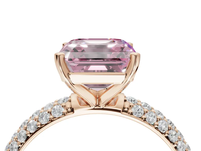 Asscher Cut Domed Pavé Engagement Ring Setting for a Fancy Pink Lab-Grown Diamond | Rose Gold