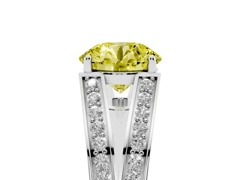 Round Split Shank Pavé Engagement Ring Setting for a Fancy Yellow Lab-Grown Diamond | Platinum