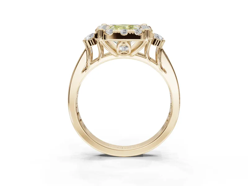 Radiant Cut Halo Engagement Ring Setting for a Fancy Yellow Lab-Grown Diamond | Graduated Channel Band | Yellow Gold