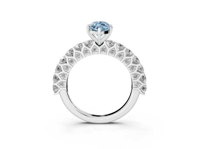 Fancy Blue Marquise Cut Diamond Solitaire Ring Set in Platinum with Shared Prong Pavé Band