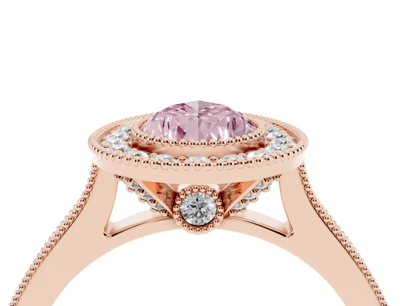 Pear-Shaped Vintage Milgrain Halo Engagement Ring Setting for a Fancy Pink Lab-Grown Diamond | Bezel Head | Rose Gold