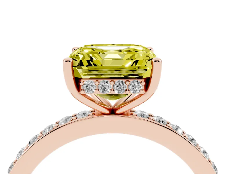 Fancy Yellow Asscher Cut Diamond Pavé Band Ring Set in Rose gold with Prong-Set Center Stone
