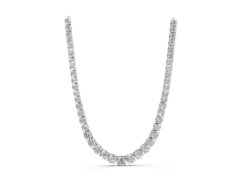 Round Lab-Grown Diamond Graduated Tennis Necklace | Four-Prong Heads | White Gold
