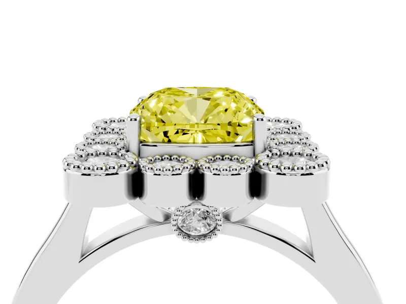 Cushion Cut Halo Engagement Ring Setting for a Fancy Yellow Lab-Grown Diamond | Sterling Silver - Design NV-24775
