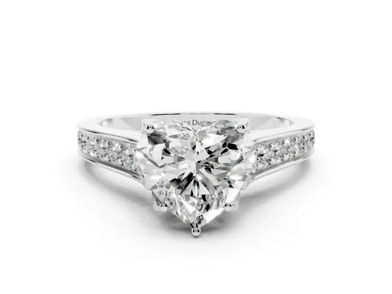 Heart Cut Diamond Solitaire Pavé Engagement Ring Set in Silver with Prong Setting