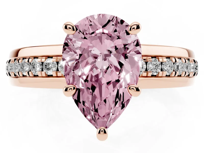 Pear-Shaped Channel Set Engagement Ring Setting for a Fancy Pink Lab-Grown Diamond | Rope Collar | Rose Gold