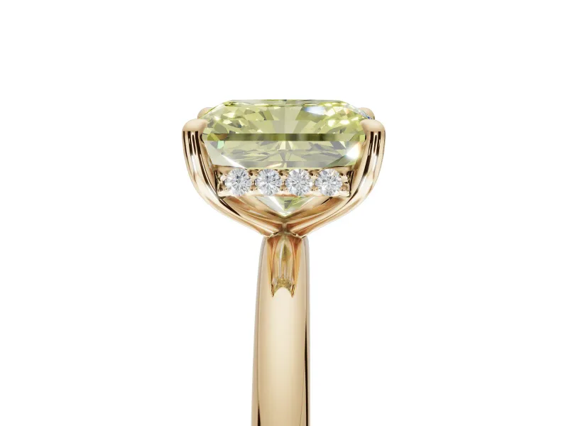 Radiant Cut Hidden Halo Ring Setting for a Fancy Yellow Lab-Grown Diamond | Yellow Gold