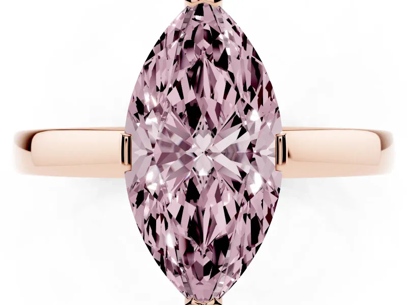Fancy Pink Marquise Cut Diamond Solitaire Ring Set in Rose gold with Prong Head and Smooth Polished Band