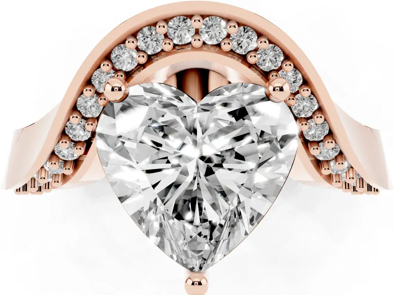 Heart-Shaped Bypass Solitaire Engagement Ring Setting | Pavé Ribbon | Rose Gold