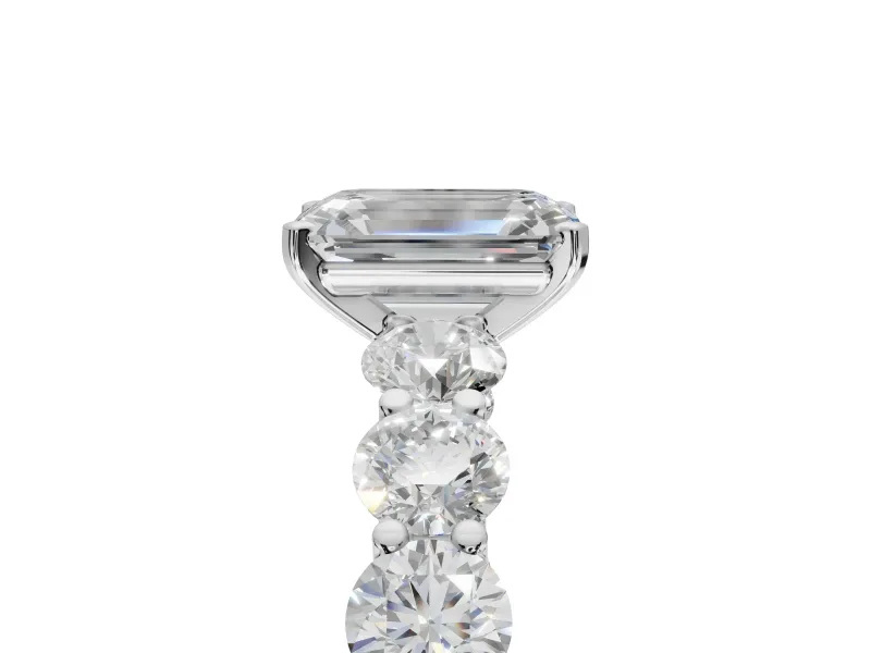 Emerald Cut Side Stone Engagement Ring Setting | Scalloped Prong Accents | Platinum