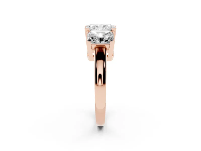 Radiant Cut Three Stone Engagement Ring Setting | Large Side Stones | Rose Gold