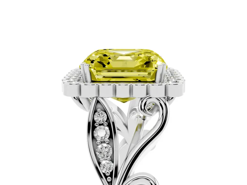 Asscher Cut Leaf Halo Engagement Ring Setting for a Fancy Yellow Lab-Grown Diamond | Platinum