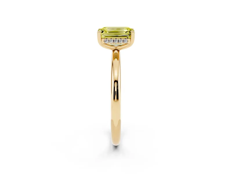 Emerald Cut Hidden Halo Engagement Ring Setting for a Fancy Yellow Lab-Grown Diamond | Plain Band | Yellow Gold