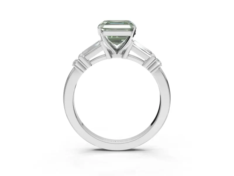 Asscher Cut Tapered Baguette Engagement Ring Setting for a Fancy Green Lab-Grown Diamond | Sterling Silver