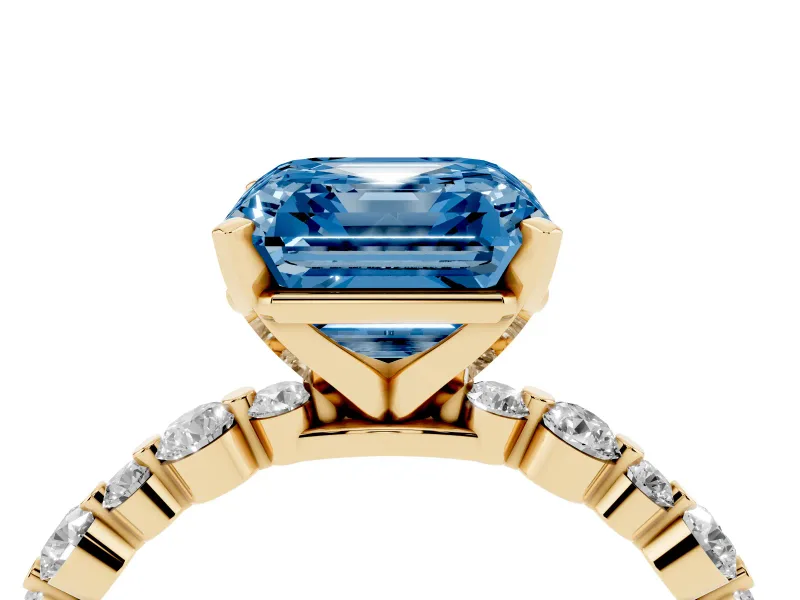 Asscher Cut Pavé Solitaire Engagement Ring Setting for a Fancy Blue Lab-Grown Diamond | Yellow Gold