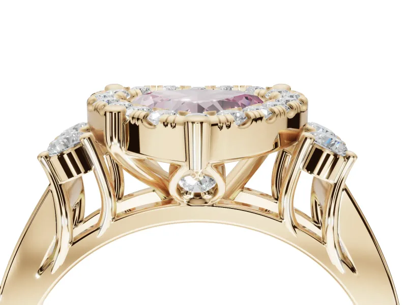 Heart-Shaped Halo Engagement Ring Setting for a Fancy Pink Lab-Grown Diamond | Graduated Channel Band | Yellow Gold
