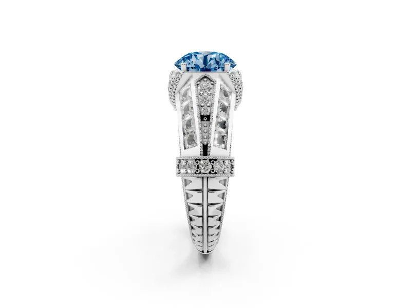 Round Vintage Milgrain Engagement Ring Setting for a Fancy Blue Lab-Grown Diamond | Hidden Halo | Platinum