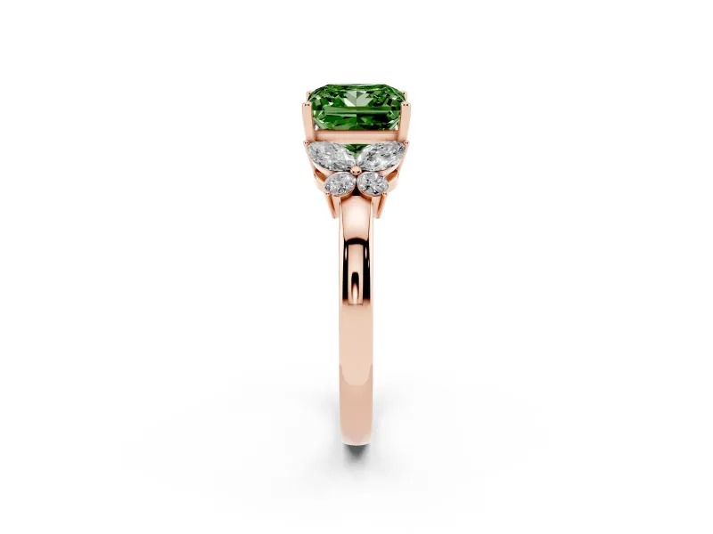 Princess Cut Petal Engagement Ring Setting for a Fancy Green Lab-Grown Diamond | Rose Gold