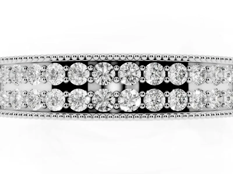 Round Lab-Grown Diamond Vintage Double Row Half Eternity Band | Milgrain Edges | Sterling Silver