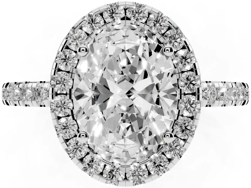 Oval Halo Engagement Ring Setting | Shared Prong Pavé Band | Platinum