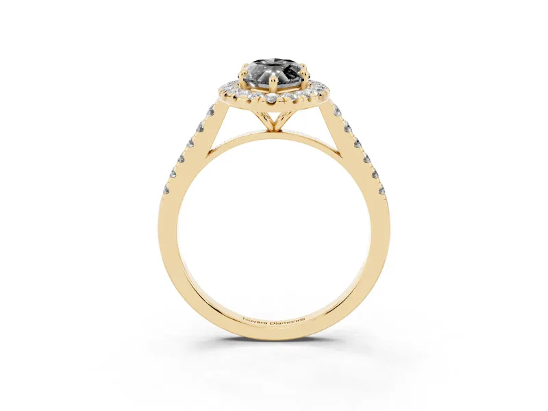 Marquise Halo Engagement Ring Setting for a Black Center | Pavé Shoulders | Yellow Gold
