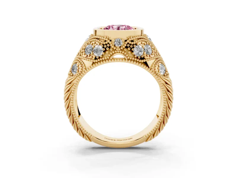 Round Vintage Bezel Engagement Ring Setting for a Fancy Pink Lab-Grown Diamond | Yellow Gold