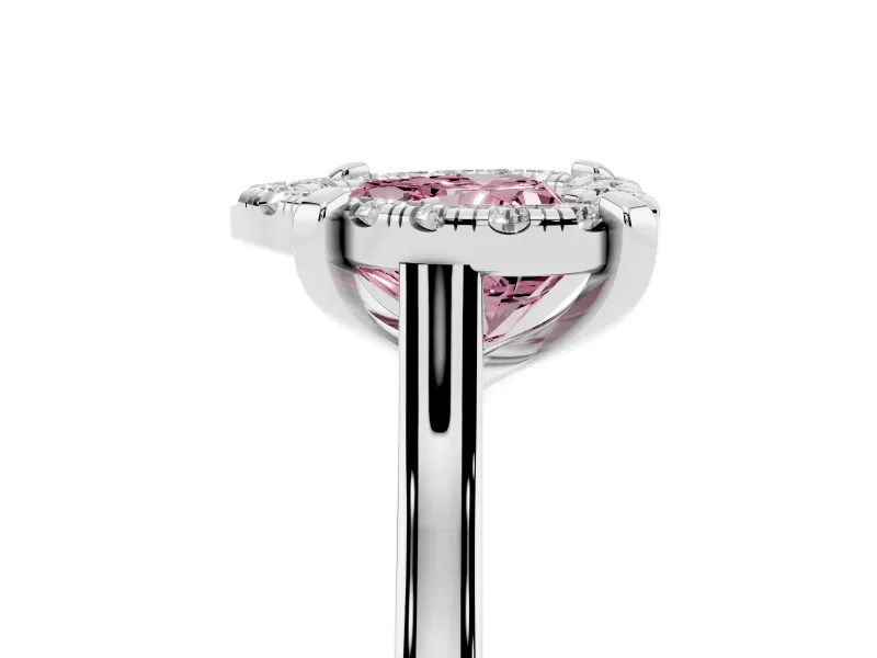Heart-Shaped Claw Corner Halo Engagement Ring Setting for a Fancy Pink Lab-Grown Diamond | Plain Band | Sterling Silver