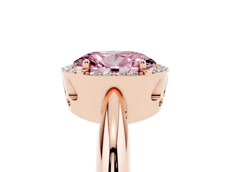 Oval Halo Engagement Ring Setting for a Fancy Pink Lab-Grown Diamond | Plain Band | Rose Gold