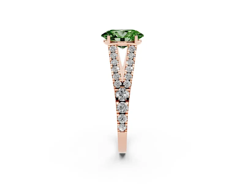 Oval Graduated Split Shank Engagement Ring Setting for a Fancy Green Lab-Grown Diamond | Rose Gold