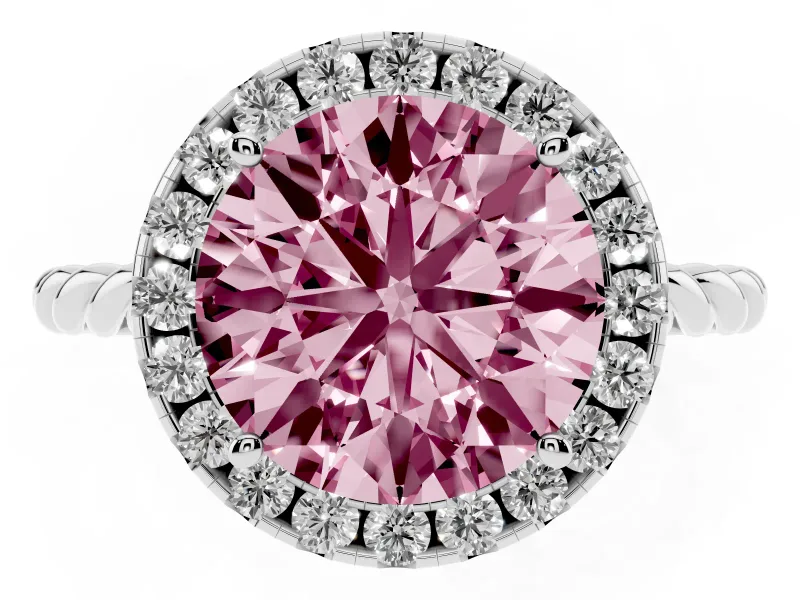 Round Rope Halo Engagement Ring Setting for a Fancy Pink Lab-Grown Diamond | White Gold