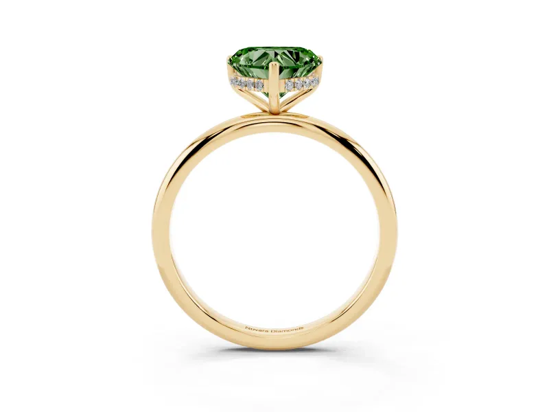 Fancy Green Heart Cut Diamond Solitaire Engagement Ring Set in Yellow gold with Prong Setting and Polished Band