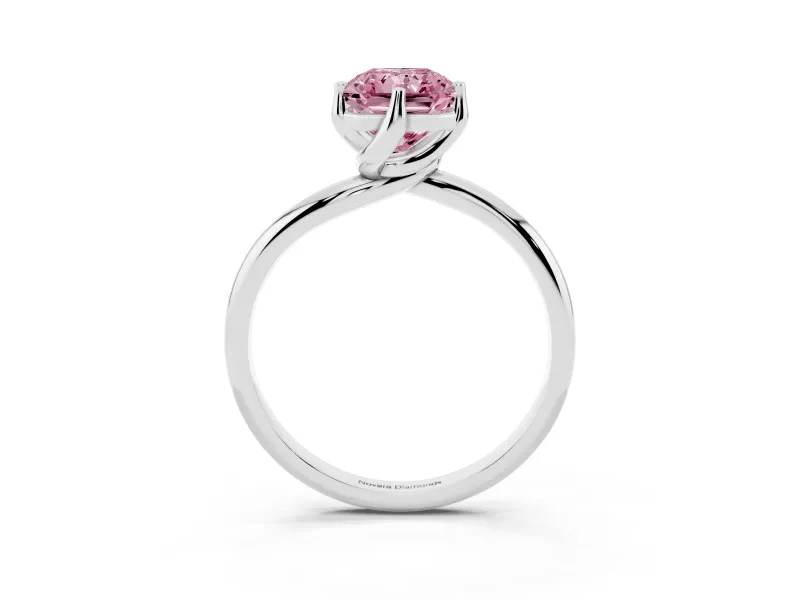 Radiant Cut Bypass Solitaire Engagement Ring Setting for a Fancy Pink Lab-Grown Diamond | Plain Band | Sterling Silver