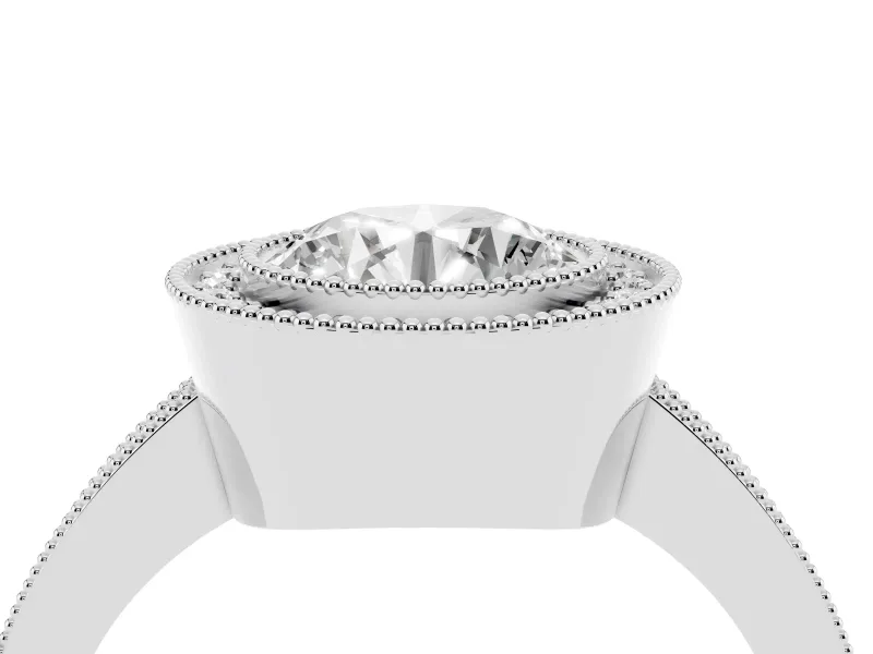 Round Cut Diamond Halo Engagement Ring Set in White gold with Pavé Band and Round Halo Stones