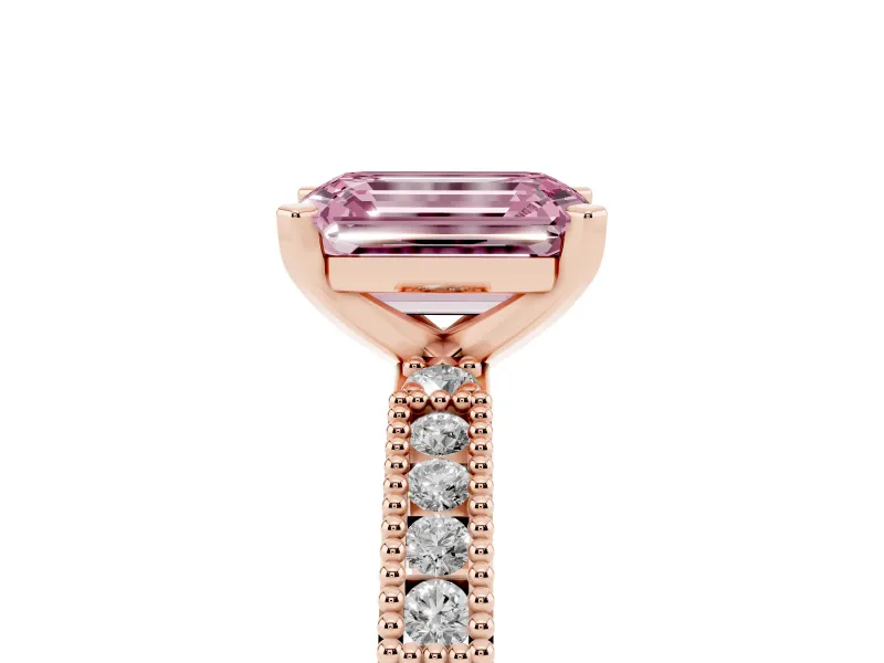 Emerald Cut Vintage Pavé Engagement Ring Setting for a Fancy Pink Lab-Grown Diamond | Rose Gold