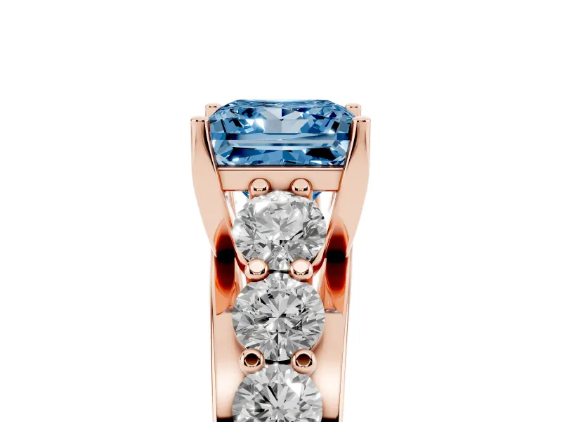 Princess Cut Graduated Engagement Ring Setting for a Fancy Blue Lab-Grown Diamond | Rose Gold