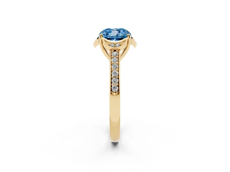 Cushion Cut Floral Pavé Engagement Ring Setting for a Fancy Blue Lab-Grown Diamond | Yellow Gold