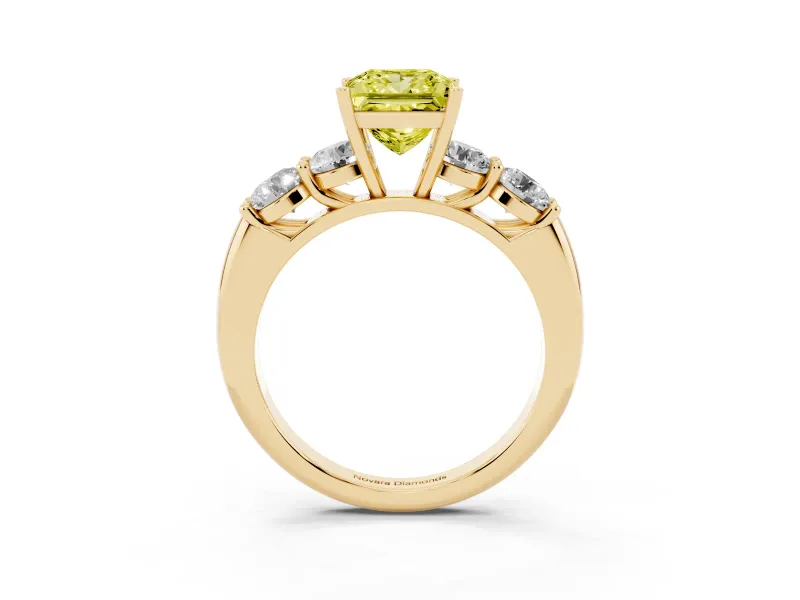 Princess Cut Five Stone Engagement Ring Setting for a Fancy Yellow Lab-Grown Diamond | Plain Band | Yellow Gold