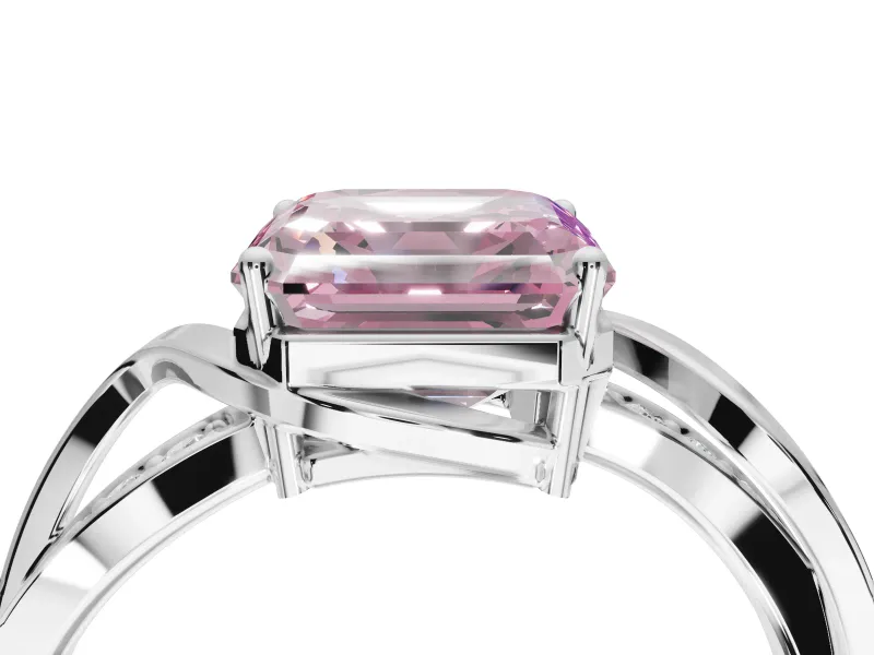 Asscher Cut Bypass Solitaire Engagement Ring Setting for a Fancy Pink Lab-Grown Diamond | Pavé Strands | Sterling Silver