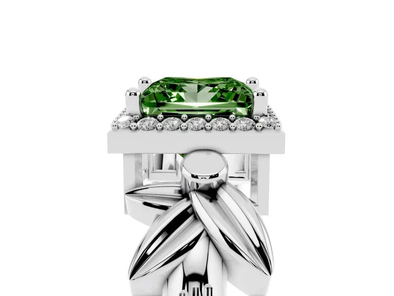 Princess Cut Floral Halo Engagement Ring Setting for a Fancy Green Lab-Grown Diamond | Platinum