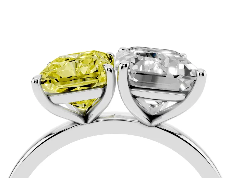 Fancy Yellow Radiant Cut and Emerald Cut Toi Moi Ring Set in Platinum with Prong Setting