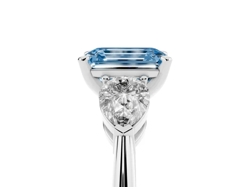 Emerald Cut 3-Stone Engagement Ring Setting for a Fancy Blue Lab-Grown Diamond | Sterling Silver