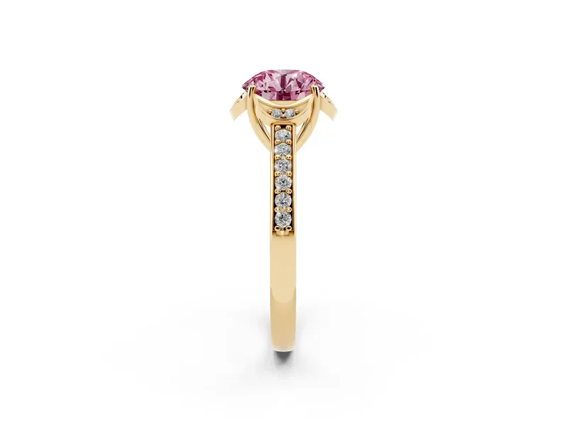 Round Floral Pavé Engagement Ring Setting for a Fancy Pink Lab-Grown Diamond | Yellow Gold