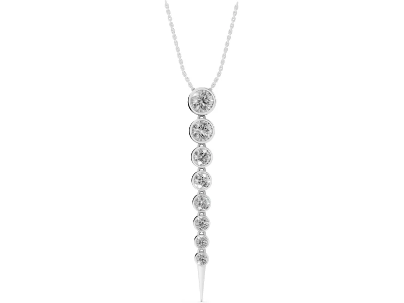 Round Lab-Grown Diamond Graduated Bezel Drop Necklace | Tapered Spike Tip | Sterling Silver