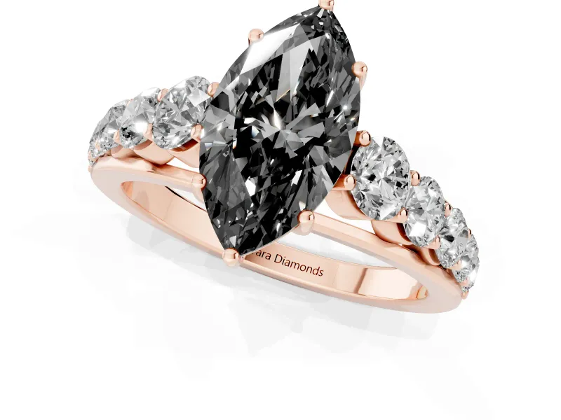 Marquise Graduated Side Stone Engagement Ring Setting for a Black Center | Flat Top Band | Rose Gold