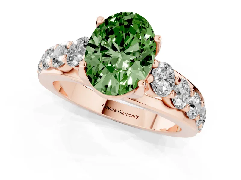 Oval Graduated Engagement Ring Setting for a Fancy Green Lab-Grown Diamond | Rose Gold
