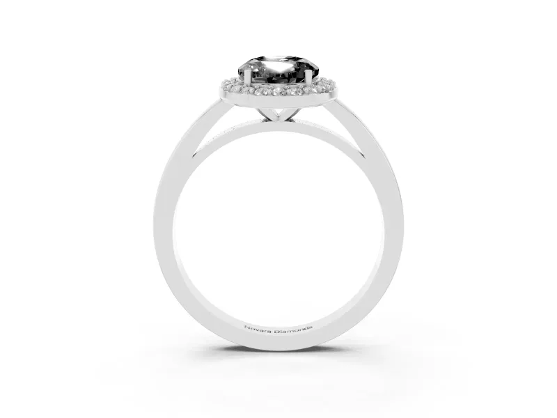 Fancy Black Oval Cut Diamond Halo Ring Set in Platinum with Solitaire Band and Prong Setting