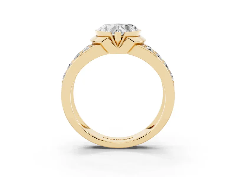 Heart-Shaped Half Bezel Engagement Ring Setting | Double Row Channel Band | Yellow Gold