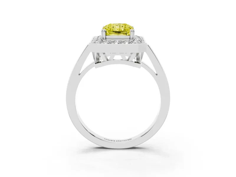 Radiant Cut Halo Engagement Ring Setting for a Fancy Yellow Lab-Grown Diamond | Polished Halo Rim | Platinum